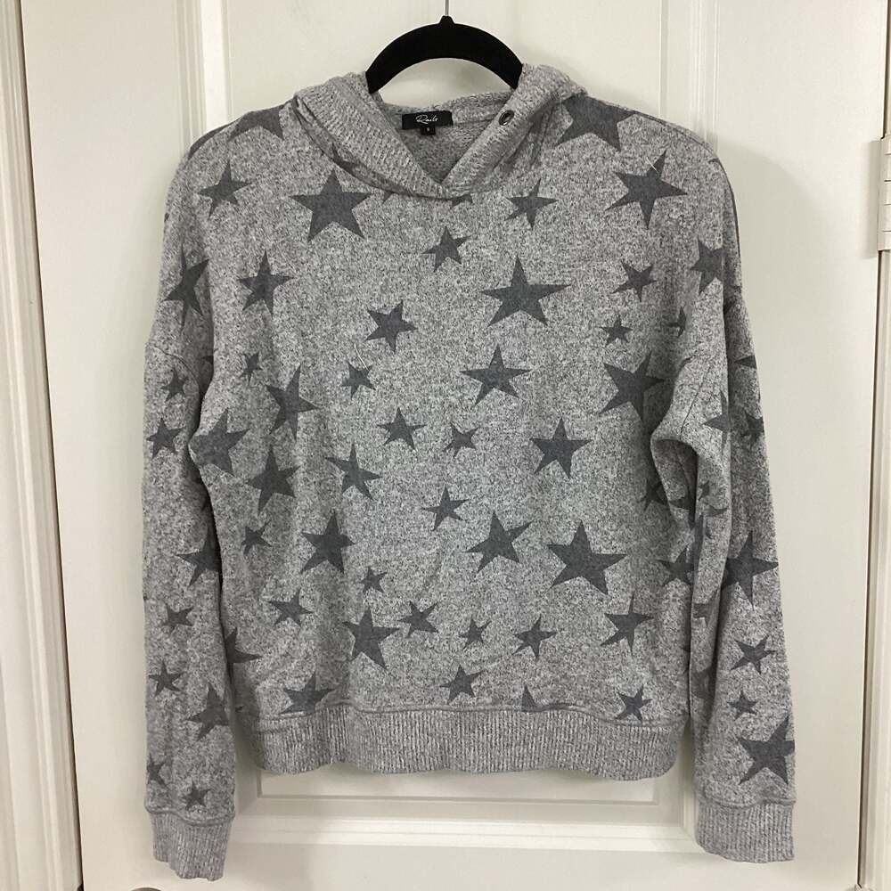 Rails Grey Star Print Knit Pullover Hoodie Sweater Size S